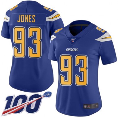 Los Angeles Chargers NFL Football Justin Jones Electric Blue Jersey Women Limited 93 100th Season Rush Vapor Untouchable